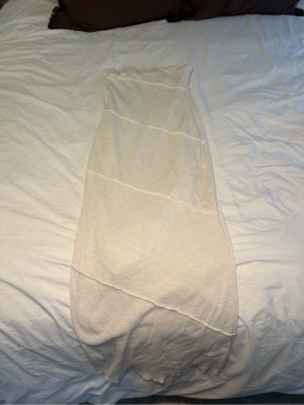 Strapless Cream Maxi Dress with Diagonal Paneling